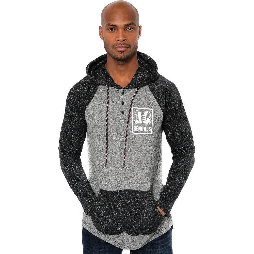 imageUltra Game Mens NFL Official Fleece Hoodie Pullover Sweatshirt HenleyCincinnati Bengals