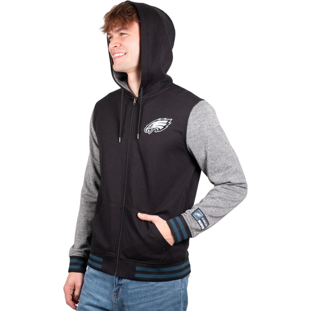 imageUltra Game Mens NFL Official Ultimate Full Zip Varsity Hoodie Sweatshirt JacketPhiladelphia Eagles