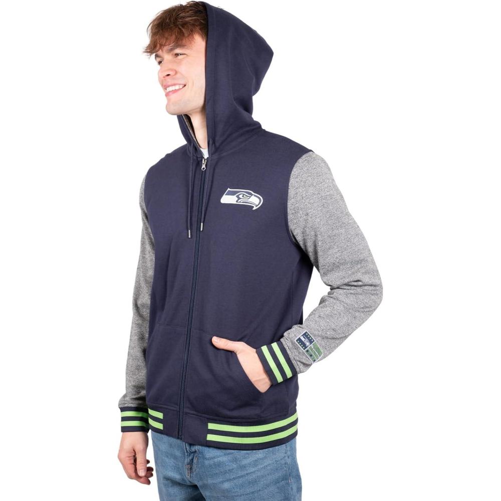 imageUltra Game Mens NFL Official Ultimate Full Zip Varsity Hoodie Sweatshirt JacketSeattle Seahawks