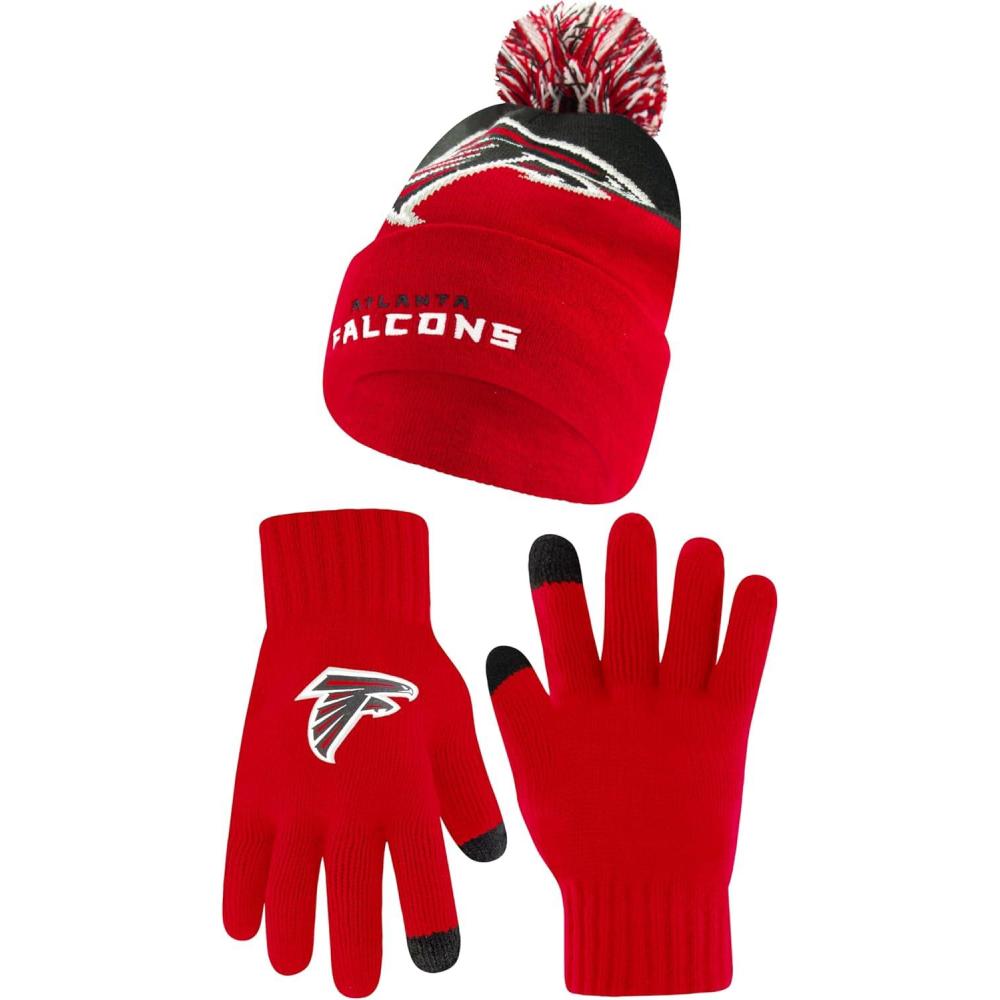 imageUltra Game NFL Official Adults Unisex Super Soft Winter Beanie Knit Hat with Extra Warm Touch Screen Gloves Atlanta Falcons Team Color 2 1SIZE