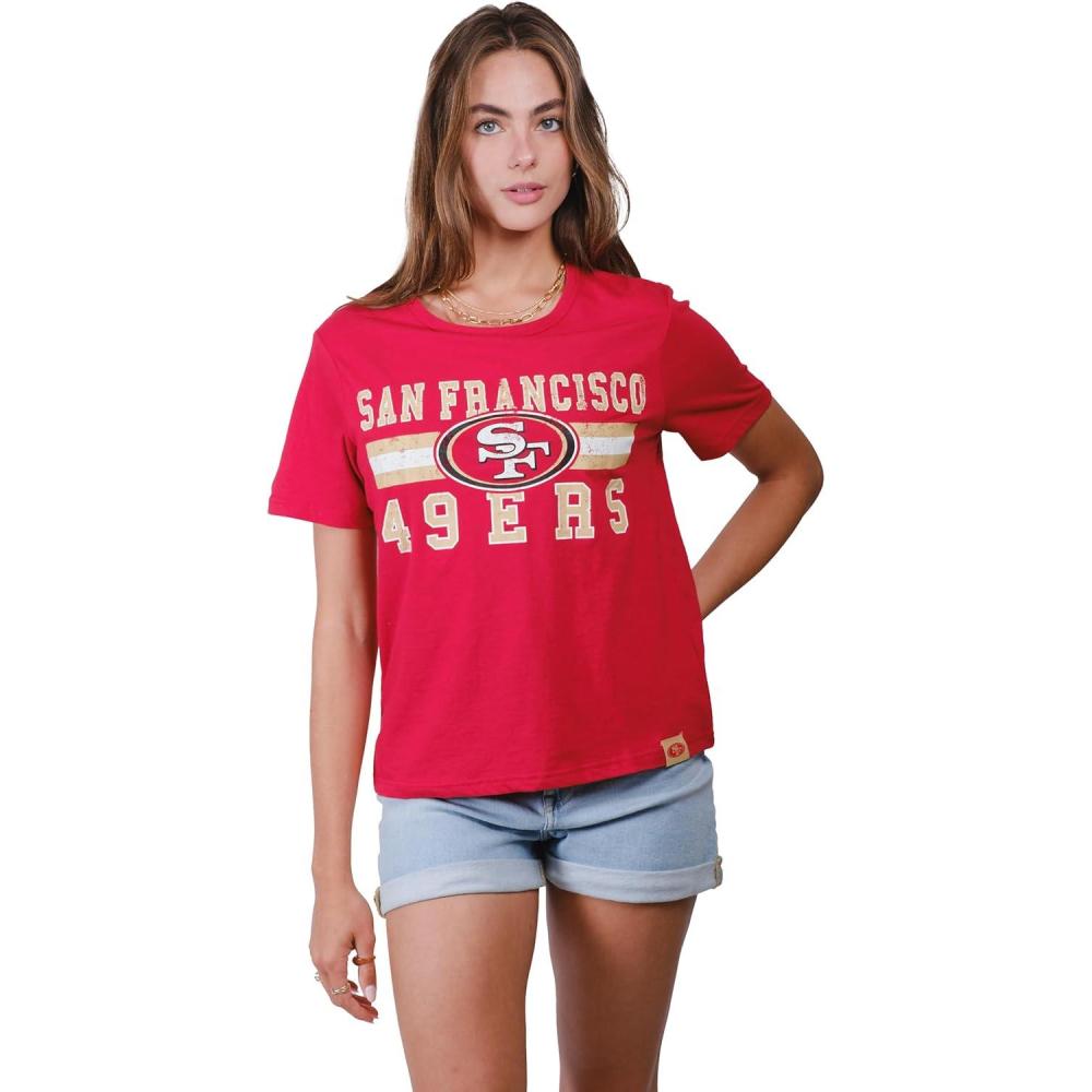 imageUltra Game Womens NFL Official Distressed Graphics Super Soft Crew Neck TShirtTeam Color