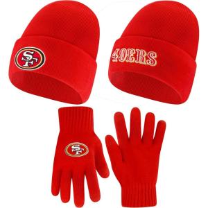 Ultra Game Adults NFL Official 2 Pack Super Soft Winter Beanie Knit Hats with Warm Touch Screen Gloves(Team Color)