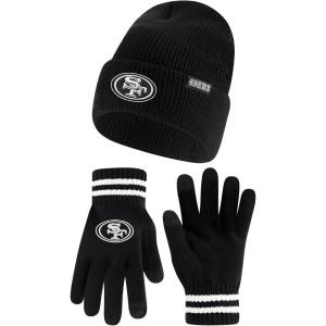 Ultra Game Adults NFL Official Super Soft Marled Winter Beanie Knit Hat With Warm Touch Screen Gloves(Black)