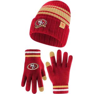 Ultra Game Adults NFL Official Super Soft Team Stripe Winter Beanie Knit Hat with Extra Warm Touch Screen Gloves(Team Color)