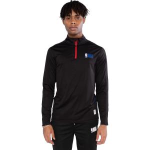 Ultra Game Men’s NBA Official Long Sleeve Active Quarter Zip Pullover T-Shirt(Black)