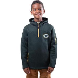 Ultra Game NFL Boys Super Soft Fleece Quarter-Zip Pullover Hoodie Sweatshirt(Green)