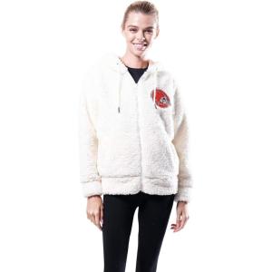 Ultra Game NFL Cleveland Browns Womenss Fleece Sherpa Hoodie Jacket, Cream, Small