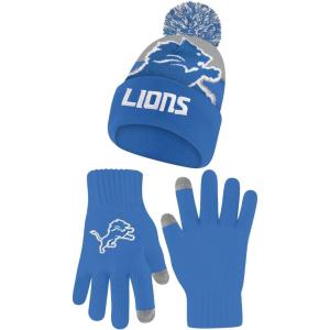 Ultra Game NFL Official Adults Unisex Super Soft Winter Beanie Knit Hat with Extra Warm Touch Screen Gloves, Detroit Lions, Team Color 2, 1SIZE