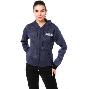 Ultra Game NFL Seattle Seahawks Womenss Full Zip Fleece Hoodie Letterman Varsity Jacket Sweatshirt Marl Knit Jacket, Team Color, Medium