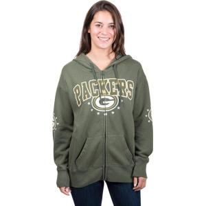 Ultra Game NFL Womens Full Zip Fleece Hoodie Sweatshirt Jacket(Green)