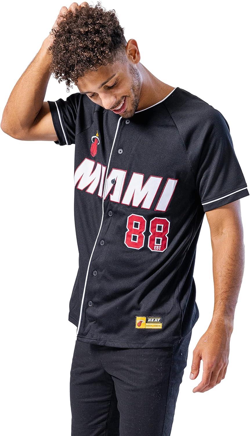 imageUltra Game Mens NBA Official Super Soft Button Down Jersey Baseball ShirtBlack