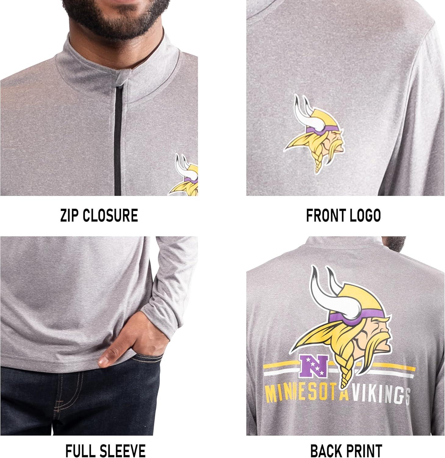 imageUltra Game NFL Mens Super Soft Quarter Zip Long Sleeve TShirt Minnesota Vikings Heather Gray XLarge