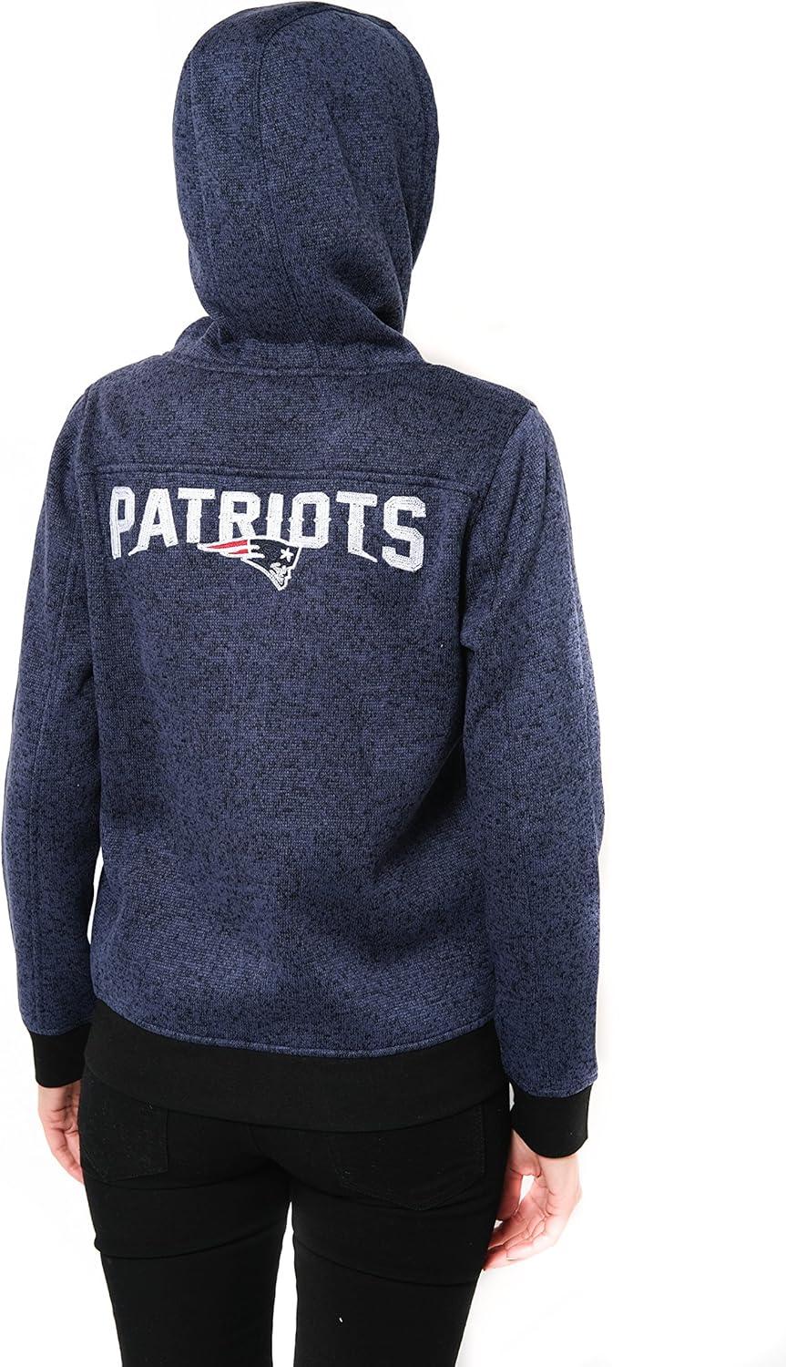 imageUltra Game NFL New England Patriots Womenss Full Zip Fleece Hoodie Letterman Varsity Jacket Sweatshirt Marl Knit Jacket Team Color Large