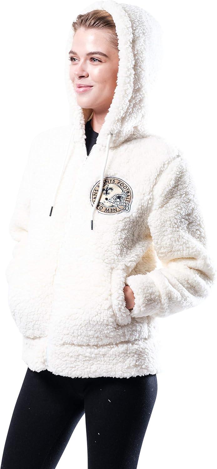 imageUltra Game NFL New Orleans Saints Womenss Fleece Sherpa Hoodie Jacket Cream Small