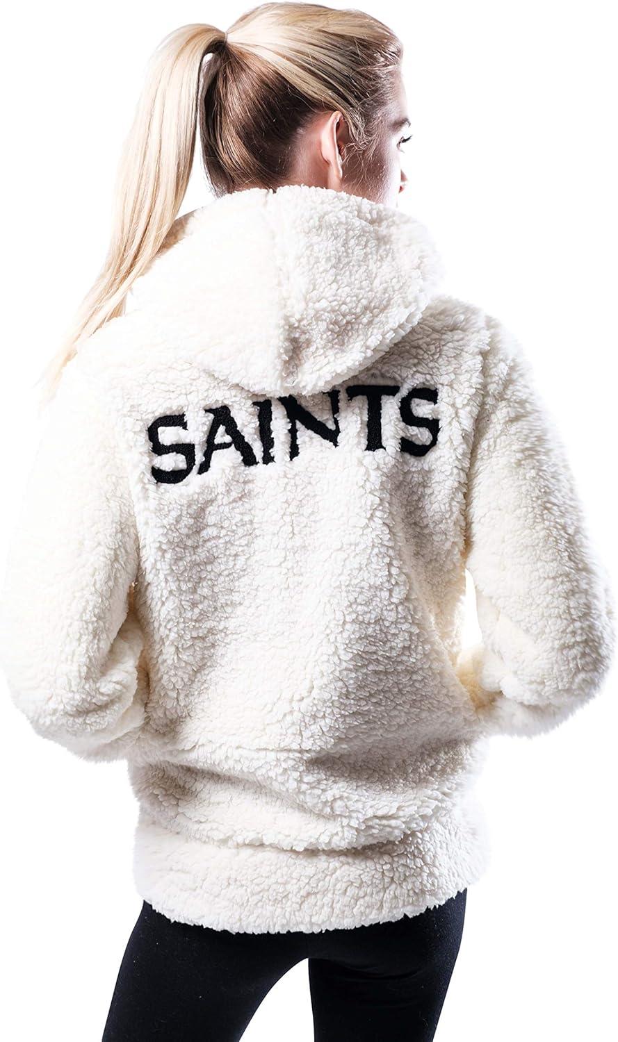 imageUltra Game NFL New Orleans Saints Womenss Fleece Sherpa Hoodie Jacket Cream Small