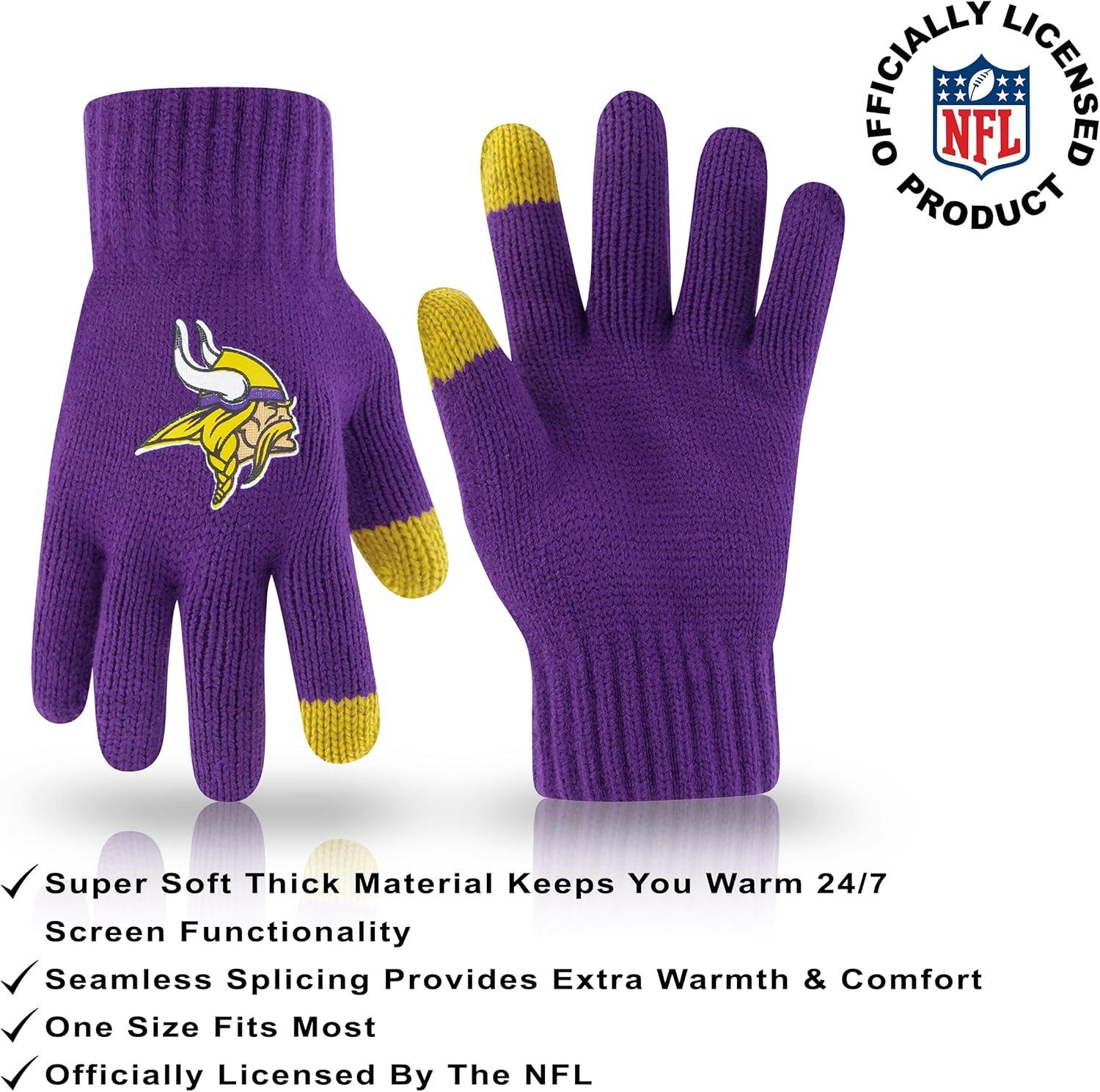 imageUltra Game NFL Official Adults Unisex Super Soft Winter Beanie Knit Hat with Extra Warm Touch Screen Gloves Minnesota Vikings Team Color 2 1SIZE