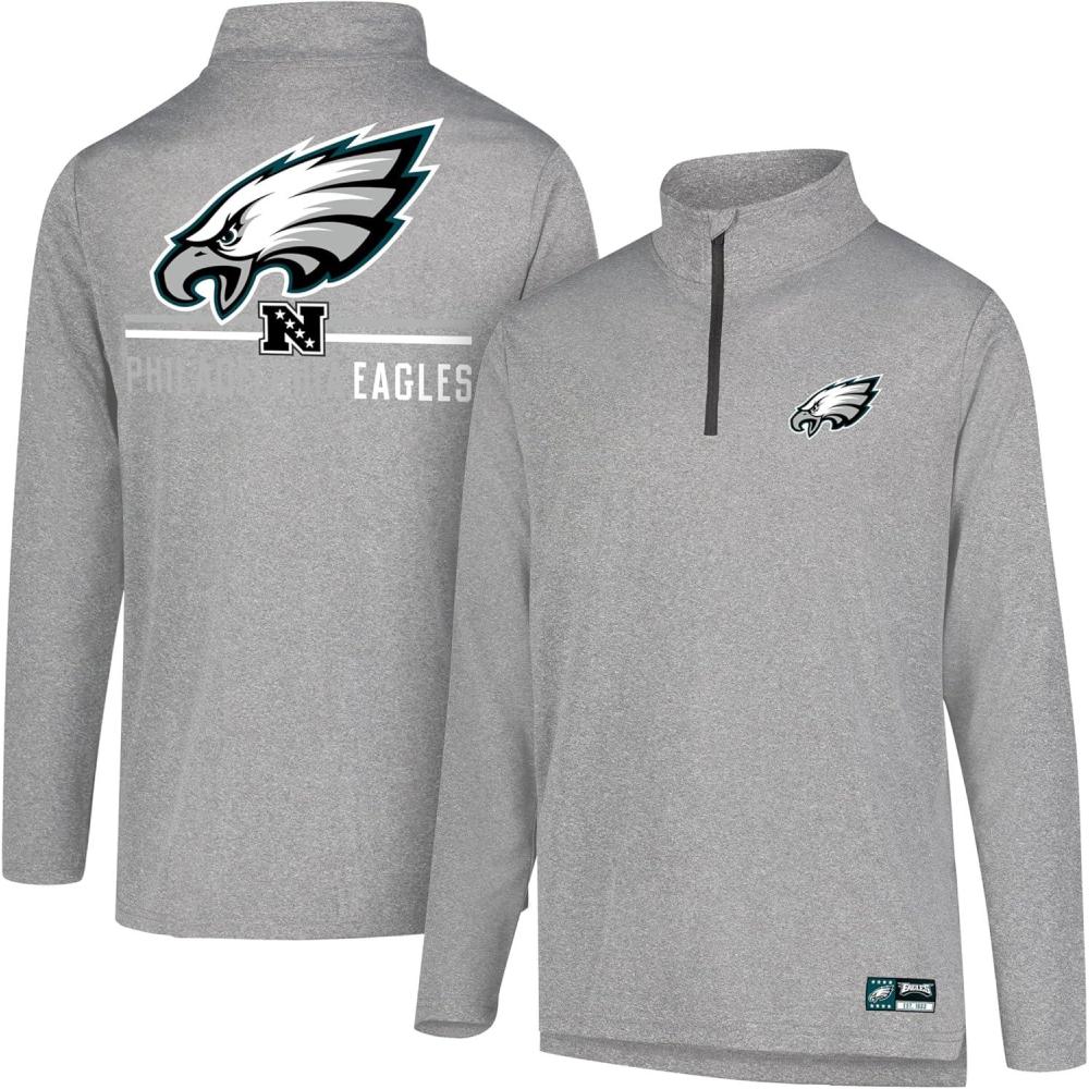 imageUltra Game NFL Mens Super Soft Quarter Zip Long Sleeve TShirt Philadelphia Eagles Heather Gray XLarge