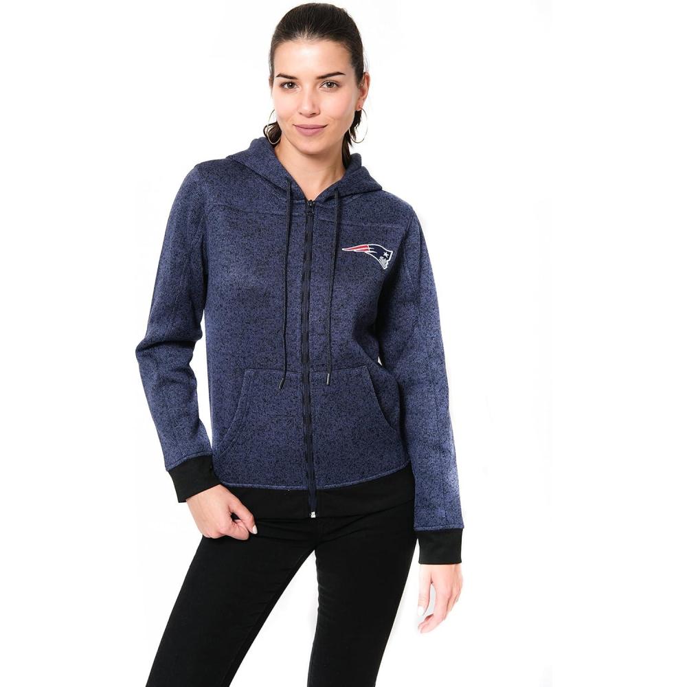 imageUltra Game NFL New England Patriots Womenss Full Zip Fleece Hoodie Letterman Varsity Jacket Sweatshirt Marl Knit Jacket Team Color Large
