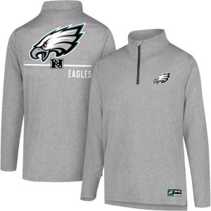 Ultra Game NFL Men’s Super Soft Quarter Zip Long Sleeve T-Shirt, Philadelphia Eagles, Heather Gray, X-Large