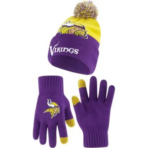 Ultra Game NFL Official Adults Unisex Super Soft Winter Beanie Knit Hat with Extra Warm Touch Screen Gloves, Minnesota Vikings, Team Color 2, 1SIZE