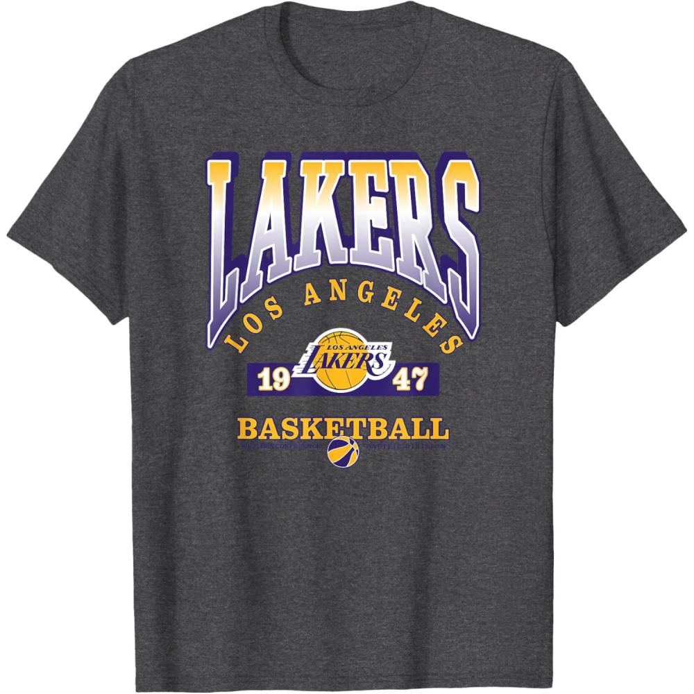 imageLOS ANGELES LAKERS Homecourt Advantage TShirt  Black UnisexAdultsKids Short Sleeve Crew Neck Polyester NBA Team Logo SmallDark Heather Grey
