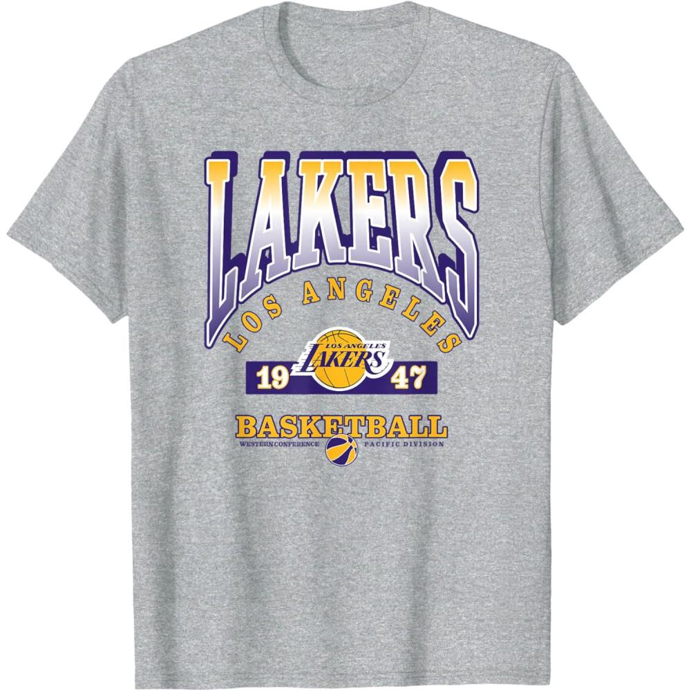 imageLOS ANGELES LAKERS Homecourt Advantage TShirt  Black UnisexAdultsKids Short Sleeve Crew Neck Polyester NBA Team Logo SmallHeather Grey