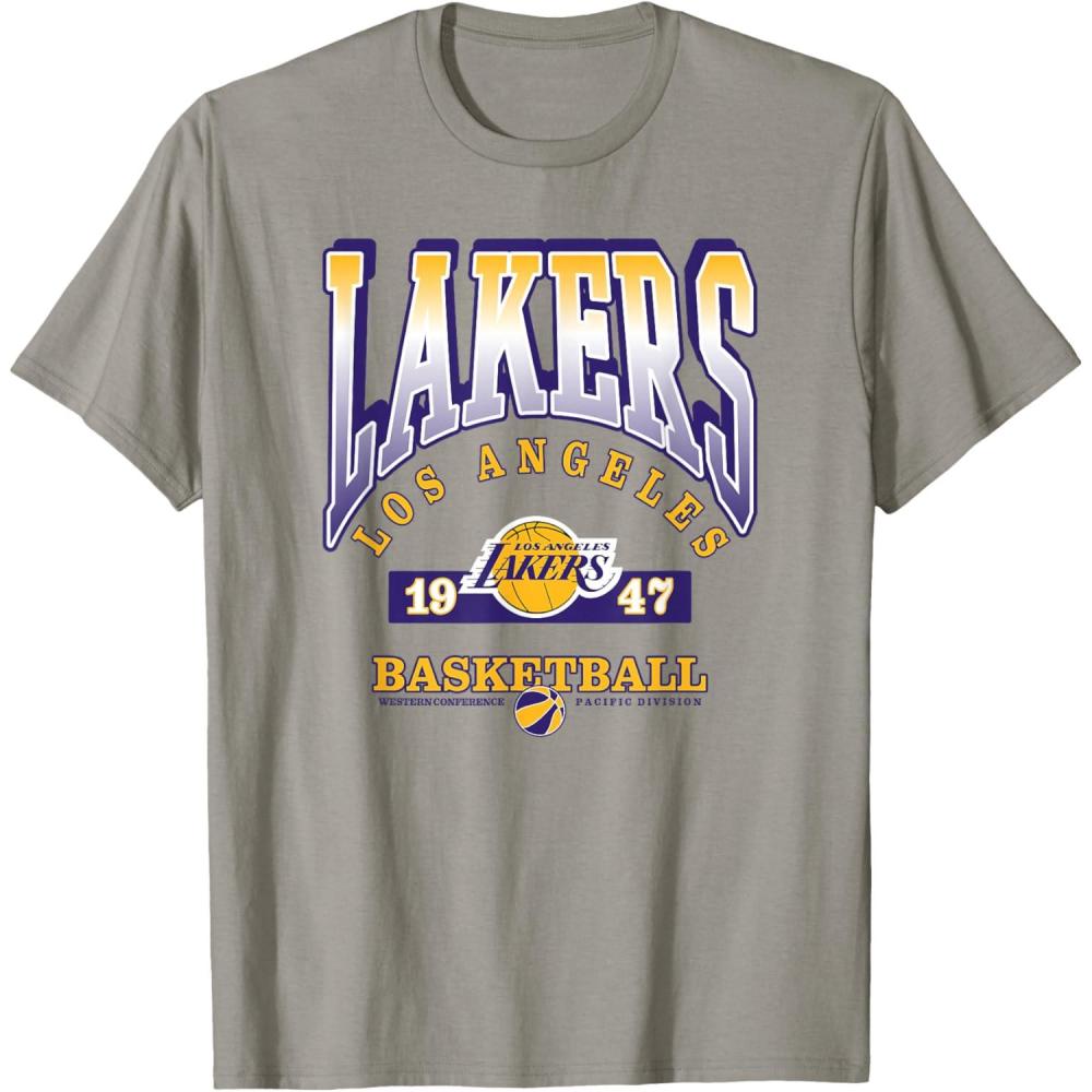 imageLOS ANGELES LAKERS Homecourt Advantage TShirt  Black UnisexAdultsKids Short Sleeve Crew Neck Polyester NBA Team Logo SmallSlate Grey