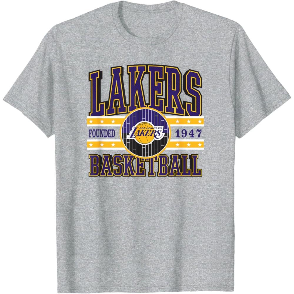 imageLOS ANGELES LAKERS NBA Los Angeles Lakers Courtside Grey Classic Fit Crew Neck TShirtHeather Grey