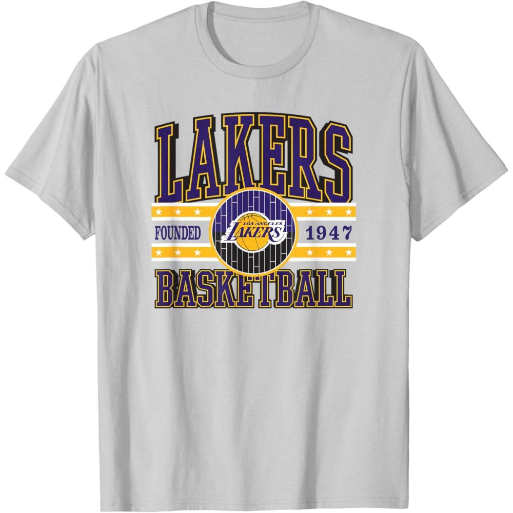 imageLOS ANGELES LAKERS NBA Los Angeles Lakers Courtside Grey Classic Fit Crew Neck TShirtSilver Grey