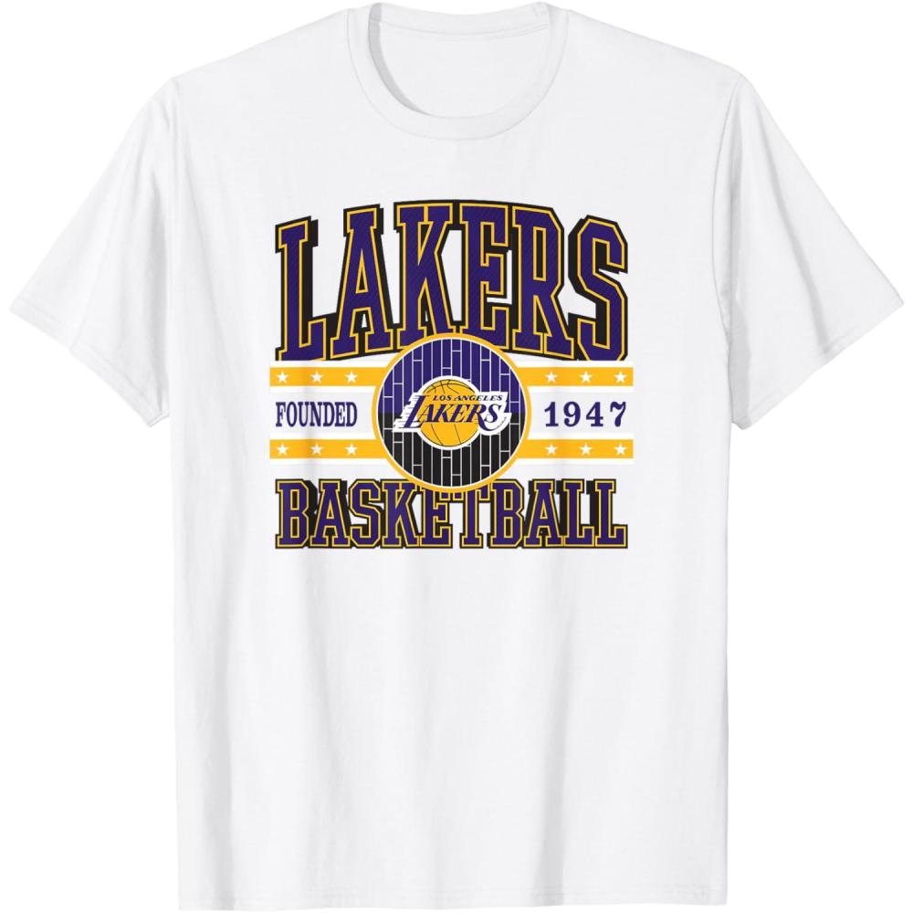 imageLOS ANGELES LAKERS NBA Los Angeles Lakers Courtside Grey Classic Fit Crew Neck TShirtWhite