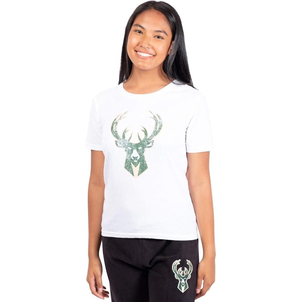 imageUltra Game Womens NBA Official Soft Vintage Distressed Graphics TShirtMilwaukee Bucks