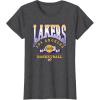 LOS ANGELES LAKERS Homecourt Advantage T-Shirt – Black, Unisex-Adults/Kids, Short Sleeve, Crew Neck, Polyester, NBA Team Logo, Small(Dark Heather Grey)