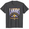 LOS ANGELES LAKERS Homecourt Advantage T-Shirt – Black, Unisex-Adults/Kids, Short Sleeve, Crew Neck, Polyester, NBA Team Logo, Small(Dark Heather Grey)