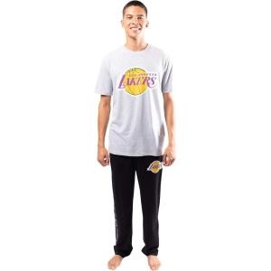 Ultra Game Men’s NBA Official 2-Piece Super Soft Tee Shirt & Lounge Pants Set(Los Angeles Lakers)