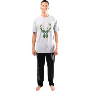 Ultra Game Men’s NBA Official 2-Piece Super Soft Tee Shirt & Lounge Pants Set(Milwaukee Bucks)