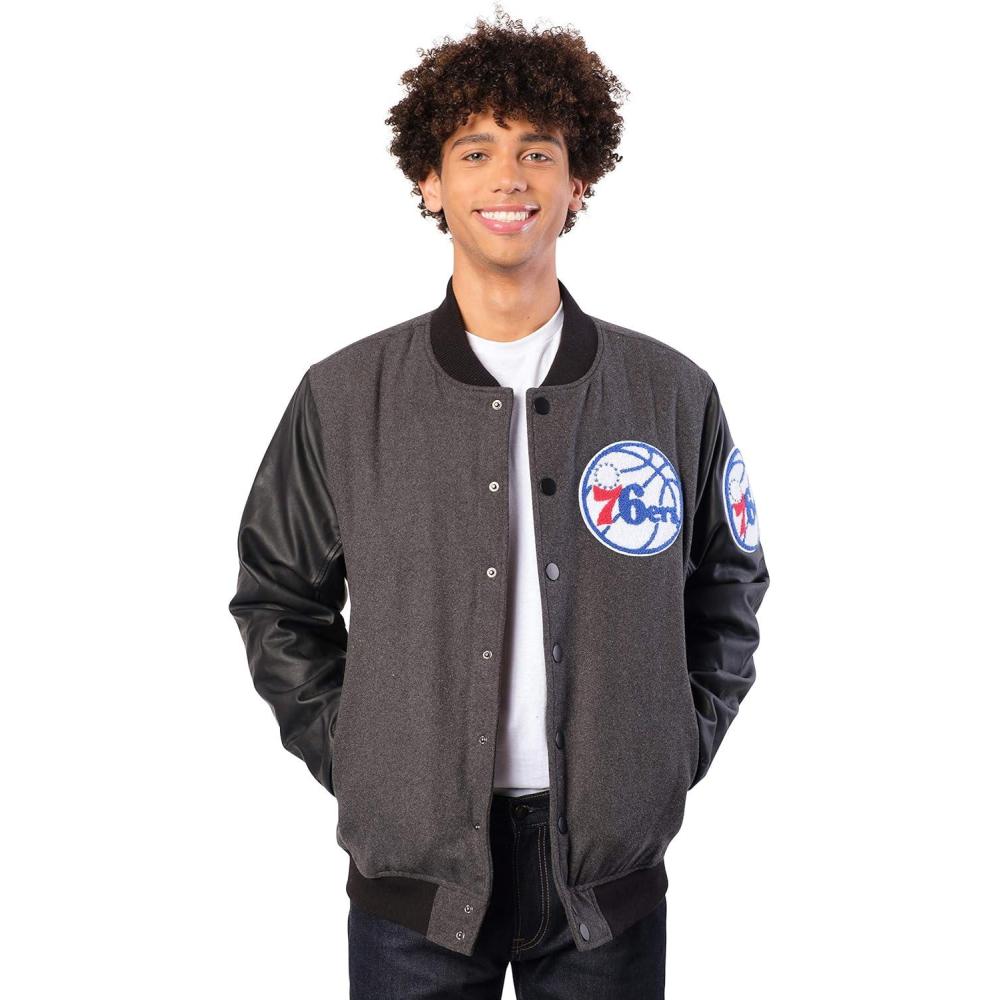 imageUltra Game Mens NBA Official Game Time Varsity JacketHeather Charcoal