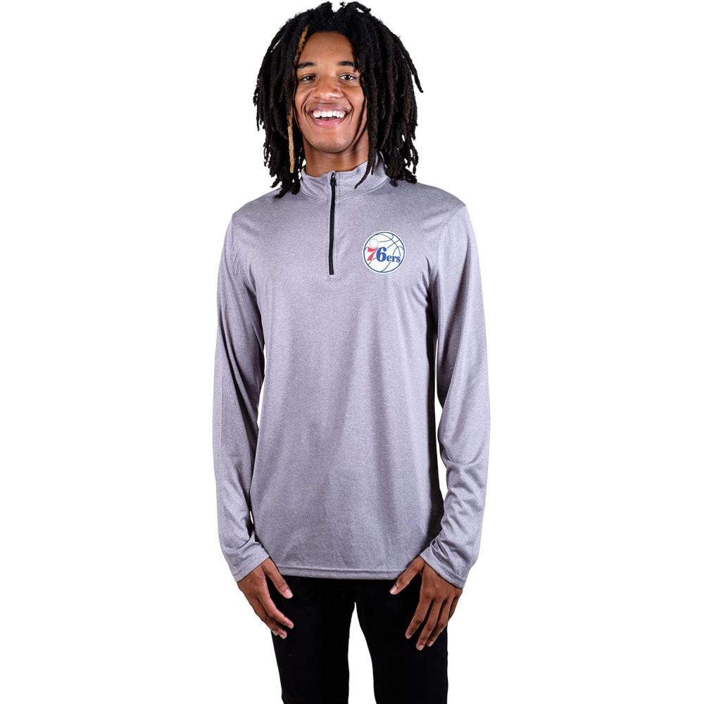 imageUltra Game Mens NBA Official Quarter Zip Long Sleeve Pullover TShirtHeather Charcoal