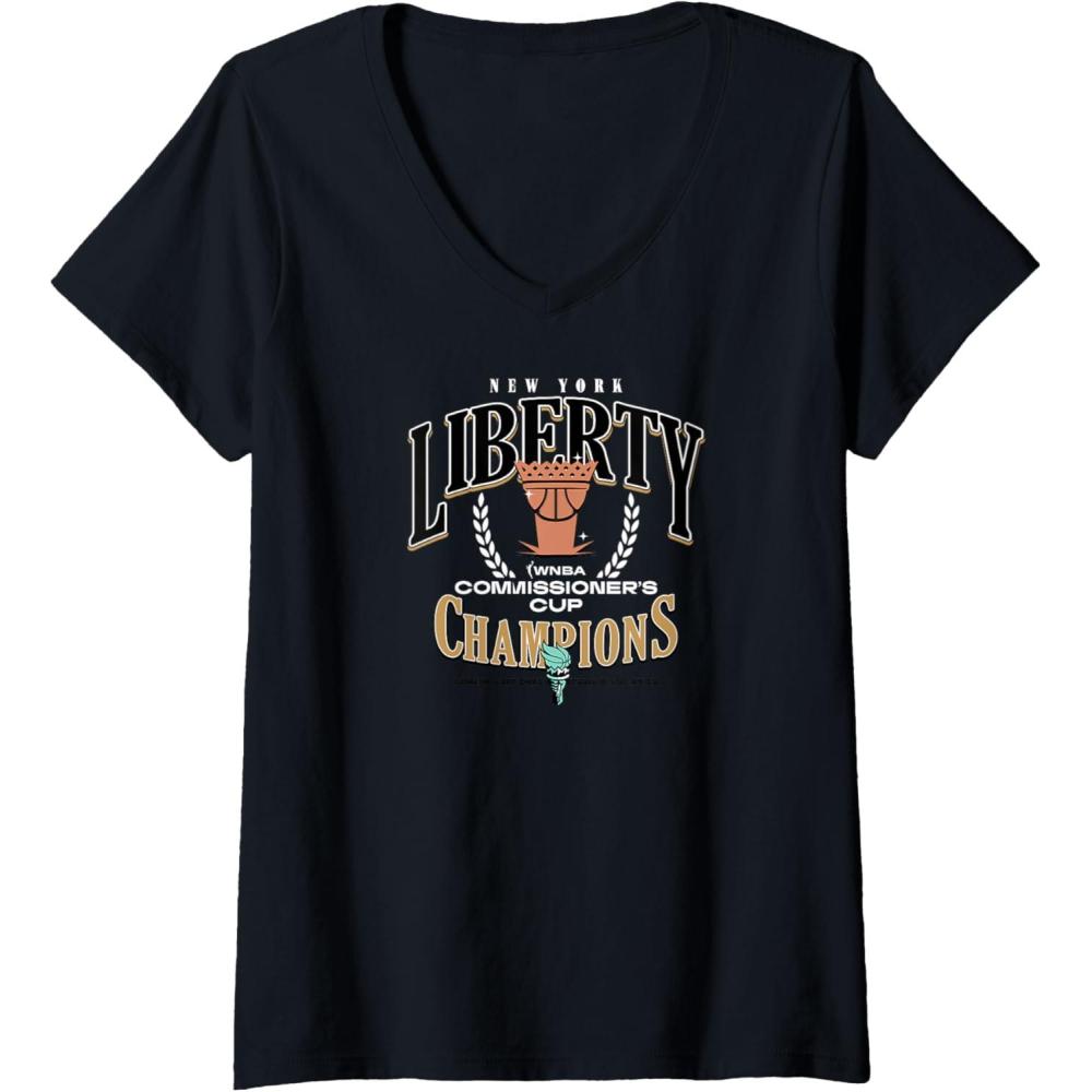 imageWomens WNBA New York Liberty Commissioners Cup 2023 Crown Affair VNeck TShirtBlack