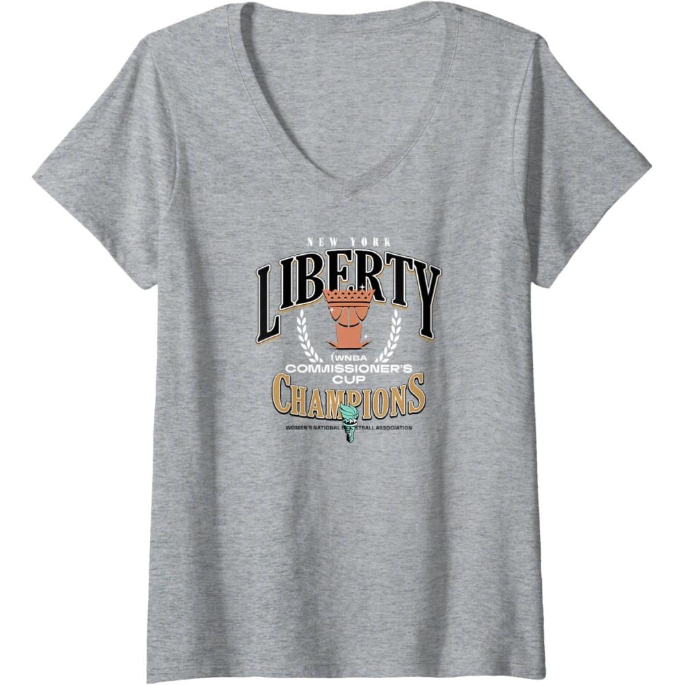 imageWomens WNBA New York Liberty Commissioners Cup 2023 Crown Affair VNeck TShirtHeather Grey