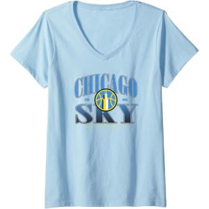 Womens WNBA Chicago Sky Courtside V-Neck T-Shirt(Baby Blue)