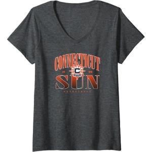 Womens WNBA Connecticut Sun Courtside V-Neck T-Shirt(Dark Heather Grey)