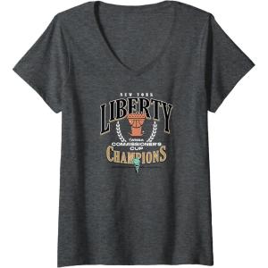 Womens WNBA New York Liberty Commissioner’s Cup 2023 Crown Affair V-Neck T-Shirt(Dark Heather Grey)