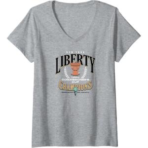 Womens WNBA New York Liberty Commissioner’s Cup 2023 Crown Affair V-Neck T-Shirt(Heather Grey)