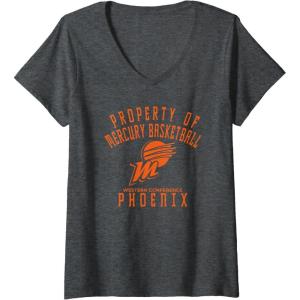 Womens WNBA Property Of Phoenix Mercury Licensed V-Neck T-Shirt(Dark Heather Grey)