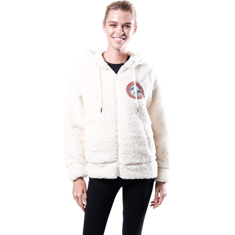 imageUltra Game NFL Miami Dolphins Womenss Fleece Sherpa Hoodie Jacket Cream Medium