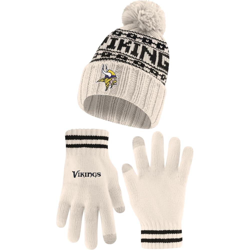 imageUltra Game NFL Official Adults Unisex Super Soft Cable Knit Winter Beanie Knit Hat with Extra Warm Touch Screen Gloves Minnesota Vikings Natural 1SIZE