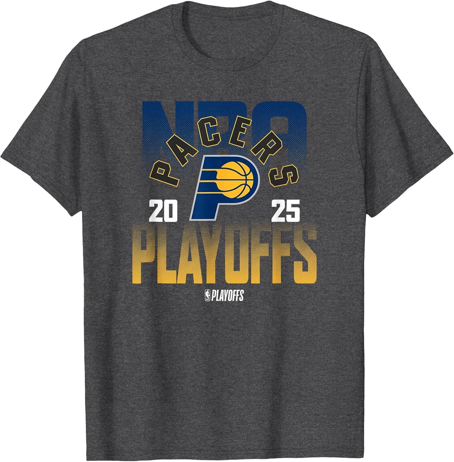 imageNBA Official Indiana Pacers 2025 Playoffs TShirtDark Heather Grey