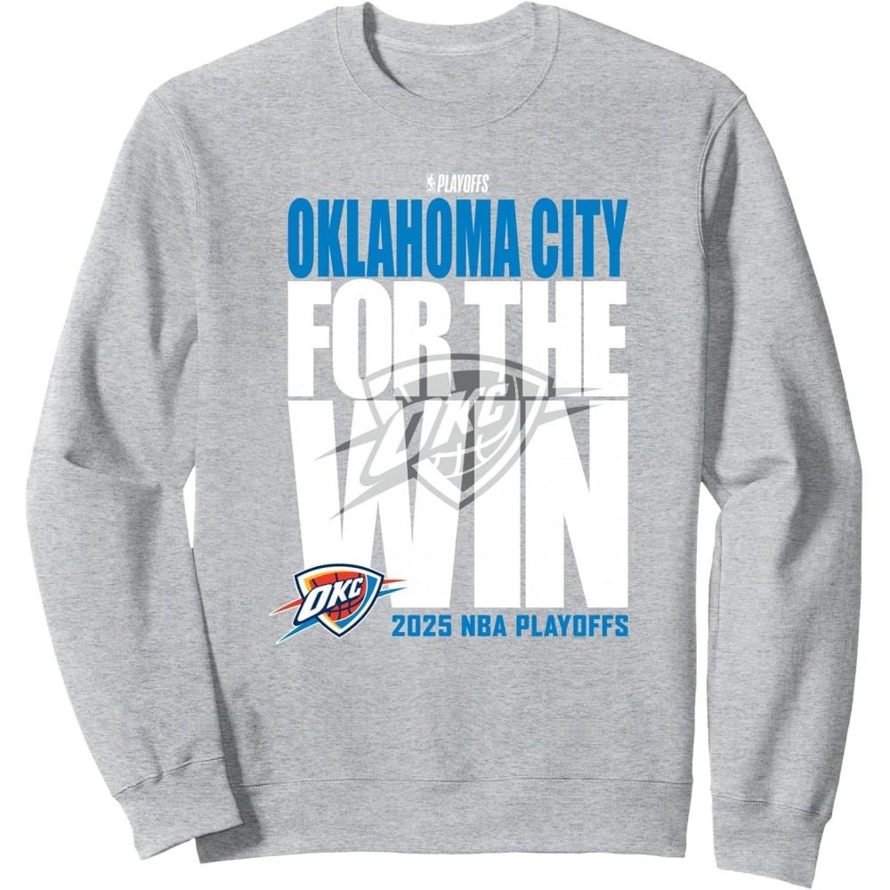 imageNBA Official Oklahoma City Thunder For the Win 2025 Playoffs SweatshirtHeather Grey