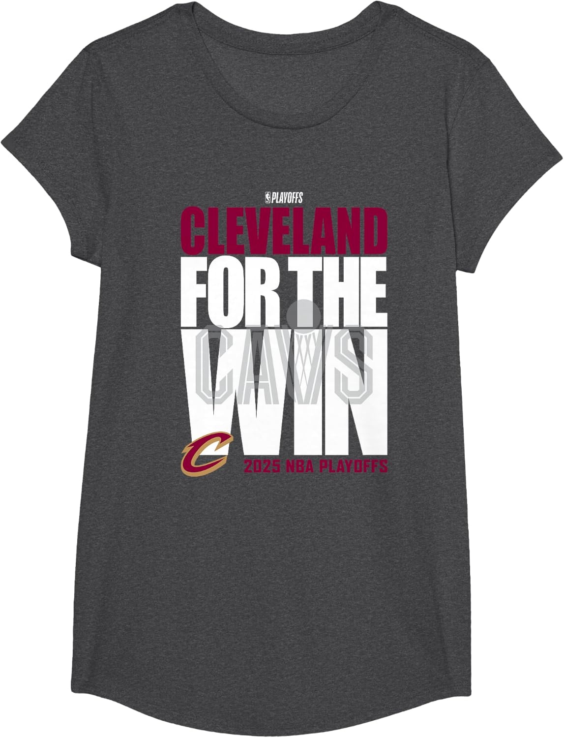image:imageNBA Official Cleveland Cavaliers For the Win 2025 Playoffs TShirtDark Heather Grey