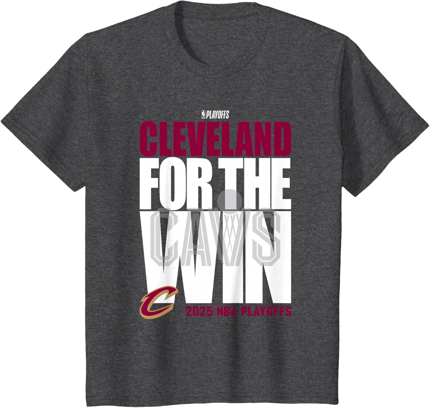 image:imageNBA Official Cleveland Cavaliers For the Win 2025 Playoffs TShirtDark Heather Grey